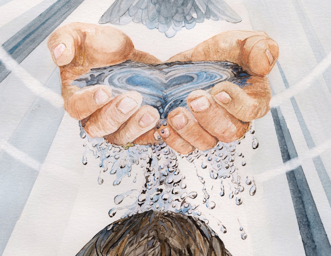 This is my son in whom i am well pleased jesus baptism watercolor art
