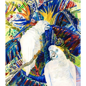 Birds in Paradise: Tropical Cockatoo Watercolor Art Print