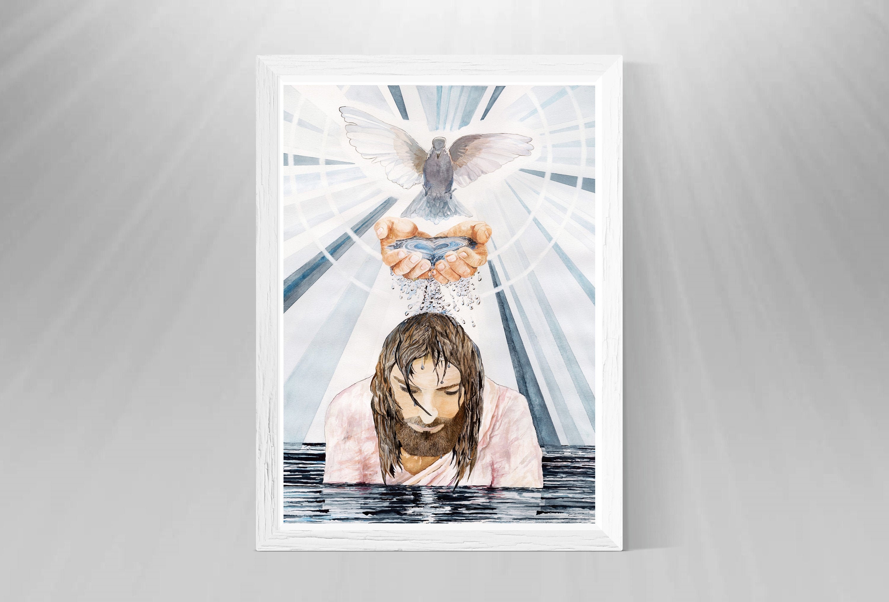 This is my son in whom i am well pleased jesus baptism watercolor art