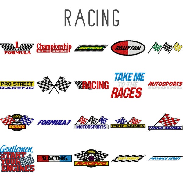 20 Race banners machine embroidery designs, formula 1 racing, race car embroidery pattern, racecar embroidery, sports car design, daytona