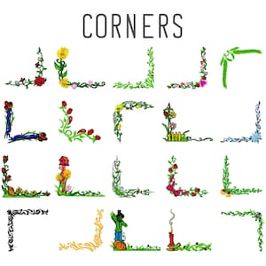 20 Decorative corners machine embroidery designs, floral corner embroidery, flower border embroidery, decorative embellishment frame pattern