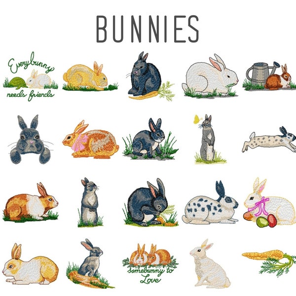 20 Bunny machine embroidery designs, bunnies embroidery design, rabbit embroidery pattern, animal embroidery, easter bunny pattern, rabbits