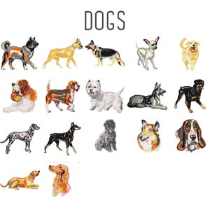 17 Dogs machine embroidery designs, animal embroidery pattern, dog pattern, golden retriever embroidery, st bernard maltese, german shepherd