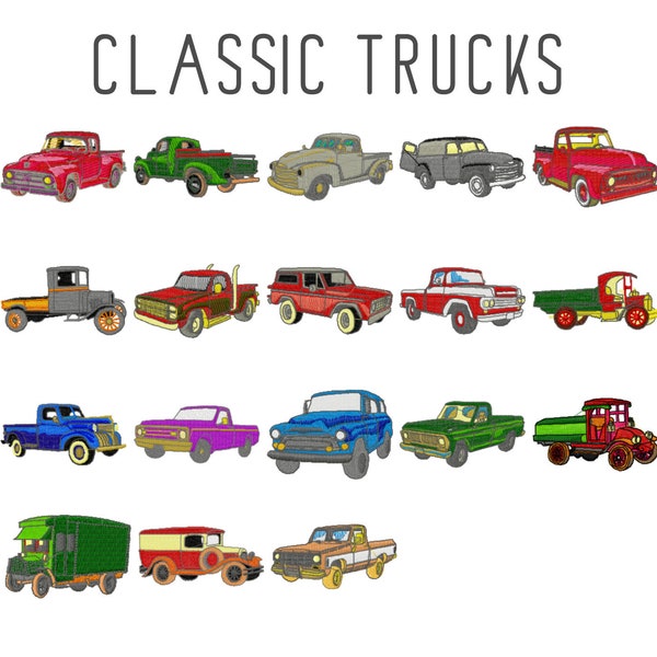 18 Classic truck machine embroidery designs, car embroidery pattern, truck embroidery pattern, vehicle embroidery, transportation pattern