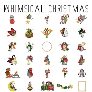 40 Christmas machine embroidery designs, holiday embroidery pattern, whimsical embroidery, christmas mouse, animal embroidery carousel horse