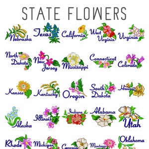 50 State flowers machine embroidery designs, floral embroidery design, embroidery pattern, united states of america, patriotic american