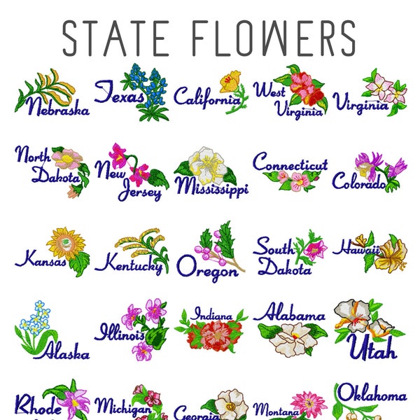 50 State flowers machine embroidery designs, floral embroidery design, embroidery pattern, united states of america, patriotic american