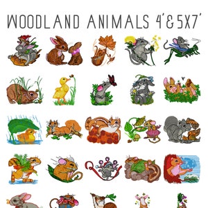 25 Woodland animal machine embroidery designs, forest animal embroidery, squirrel pattern, woodland embroidery, mouse, bunny rabbit design