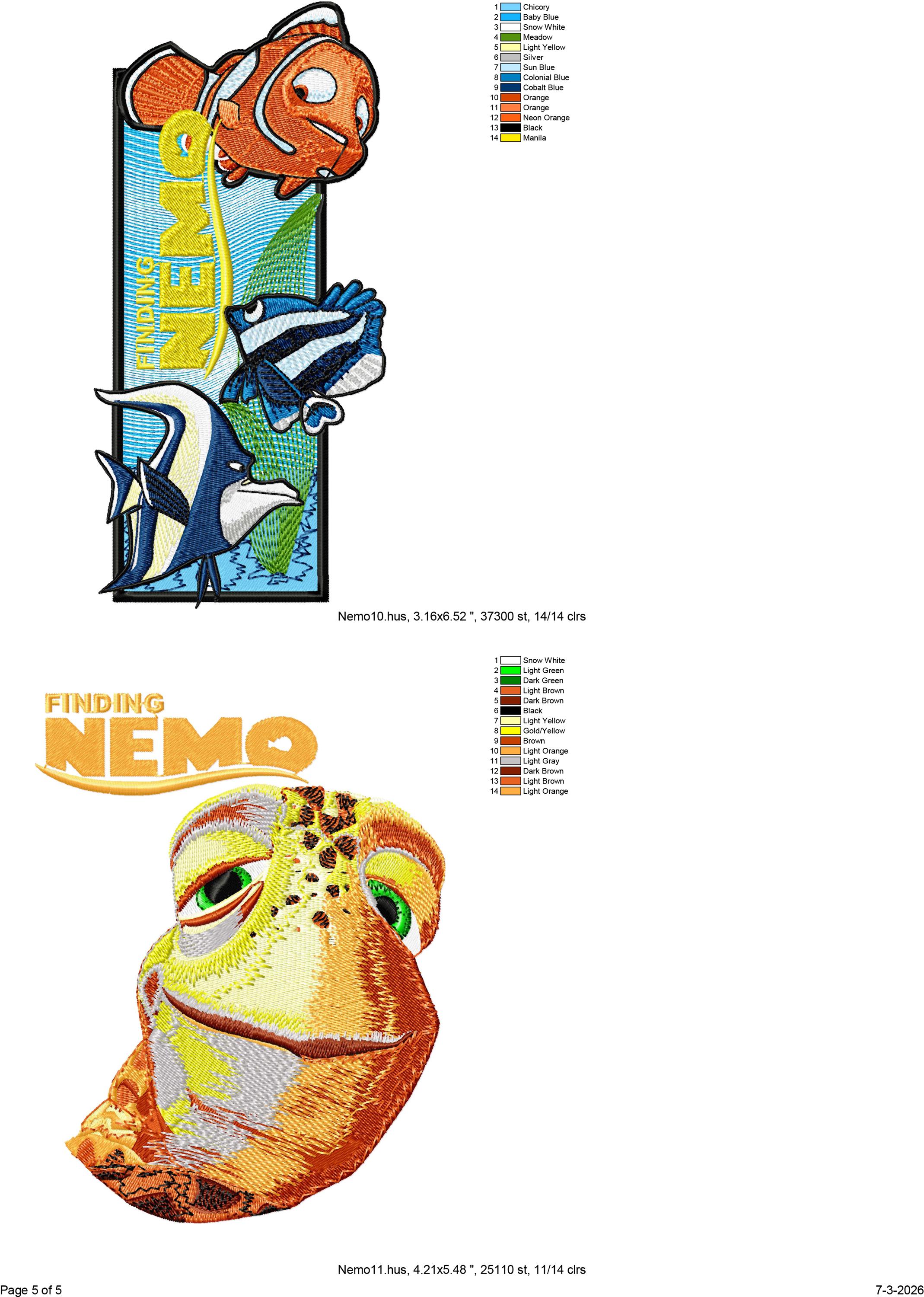 10 LARGE Finding Nemo Machine Embroidery Designs, Dory Embroidery ...