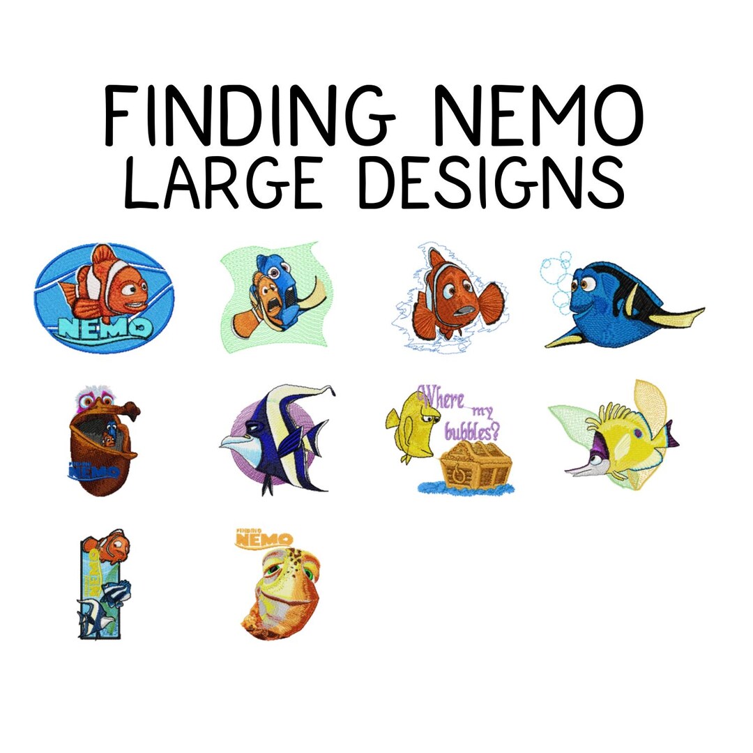 10 LARGE Finding Nemo Machine Embroidery Designs, Dory Embroidery ...