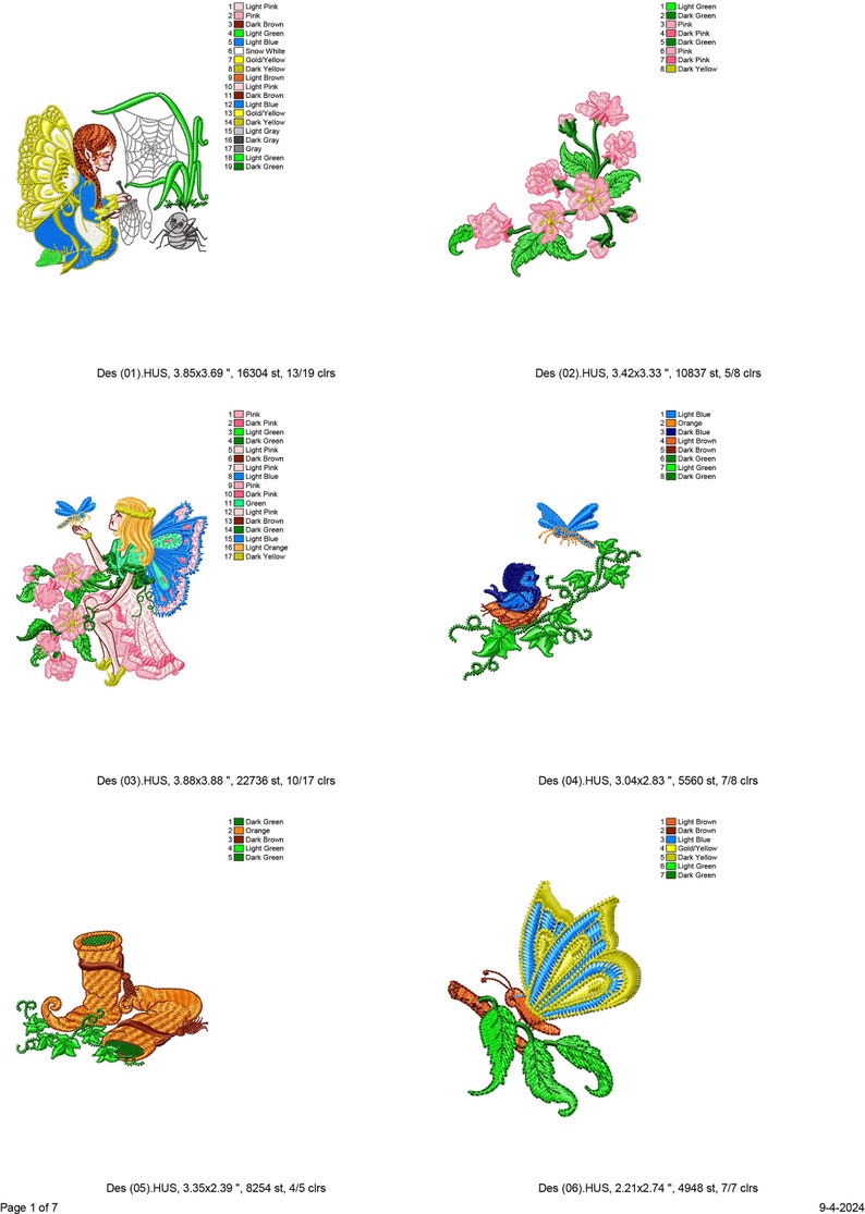 Puede incluir: Un conjunto de cinco dise&ntilde;os de bordado que representan hadas, mariposas y flores. Los dise&ntilde;os son de varios colores, incluyendo rosa, azul, verde y amarillo. Los dise&ntilde;os son perfectos para a&ntilde;adir un toque de fantas&iacute;a a cualquier proyecto.