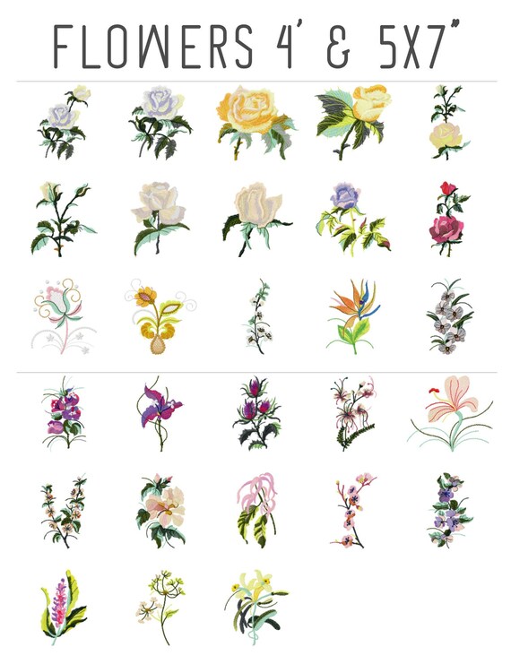 28 LARGE Flower machine embroidery designs, floral embroidery pattern, tropical flower design, lilly flower pattern, yellow rose embroidery