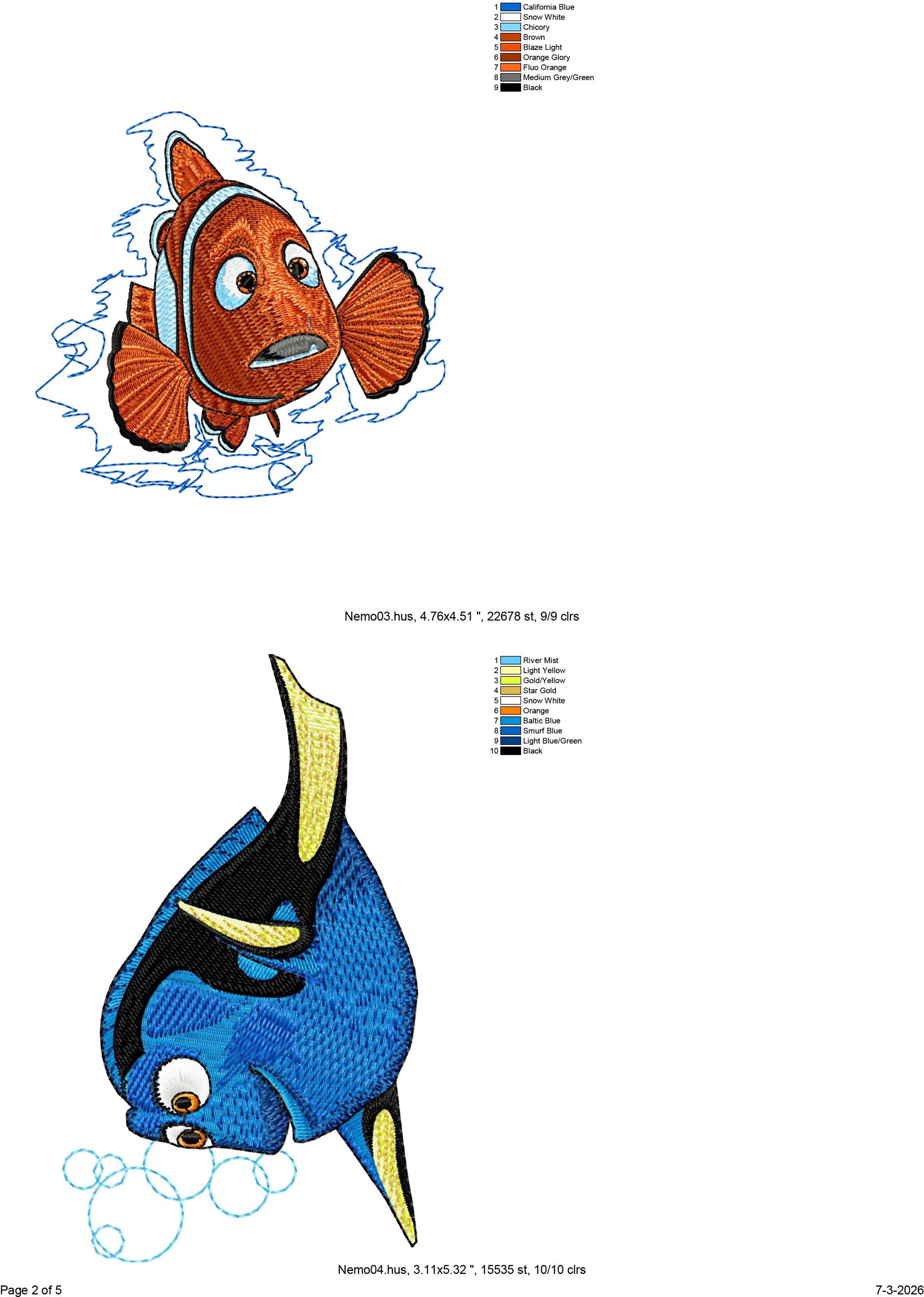 10 LARGE Finding Nemo Machine Embroidery Designs, Dory Embroidery ...