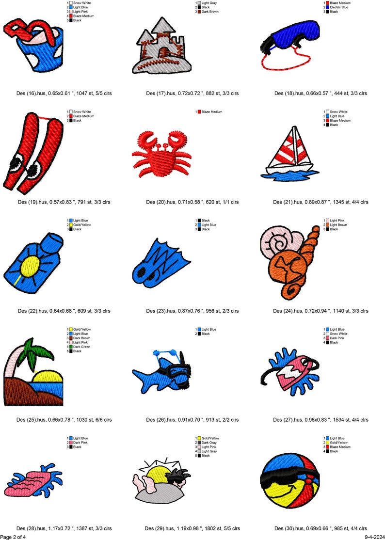 50 MINI Beach Machine Embroidery Designs, Simmer Embroiery, Beach Ball ...