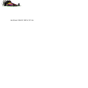 May include: A cartoon illustration of a dragster car with a purple, yellow, and red paint job. The car is on a track with smoke coming from the back tires. The car has a black and white checkered flag on the side.