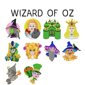 10 diseños de bordado del Mago de Oz, patrón de bordado de Dorothy, Elphaba la bruja malvada, bordado del hombre de hojalata, bordado del león cobarde