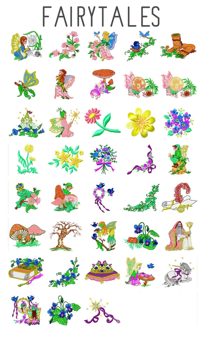 Puede incluir: Una colecci&oacute;n de 36 dise&ntilde;os de bordado coloridos con hadas, flores, setas y otros elementos caprichosos. Los dise&ntilde;os son perfectos para crear proyectos &uacute;nicos y personalizados.