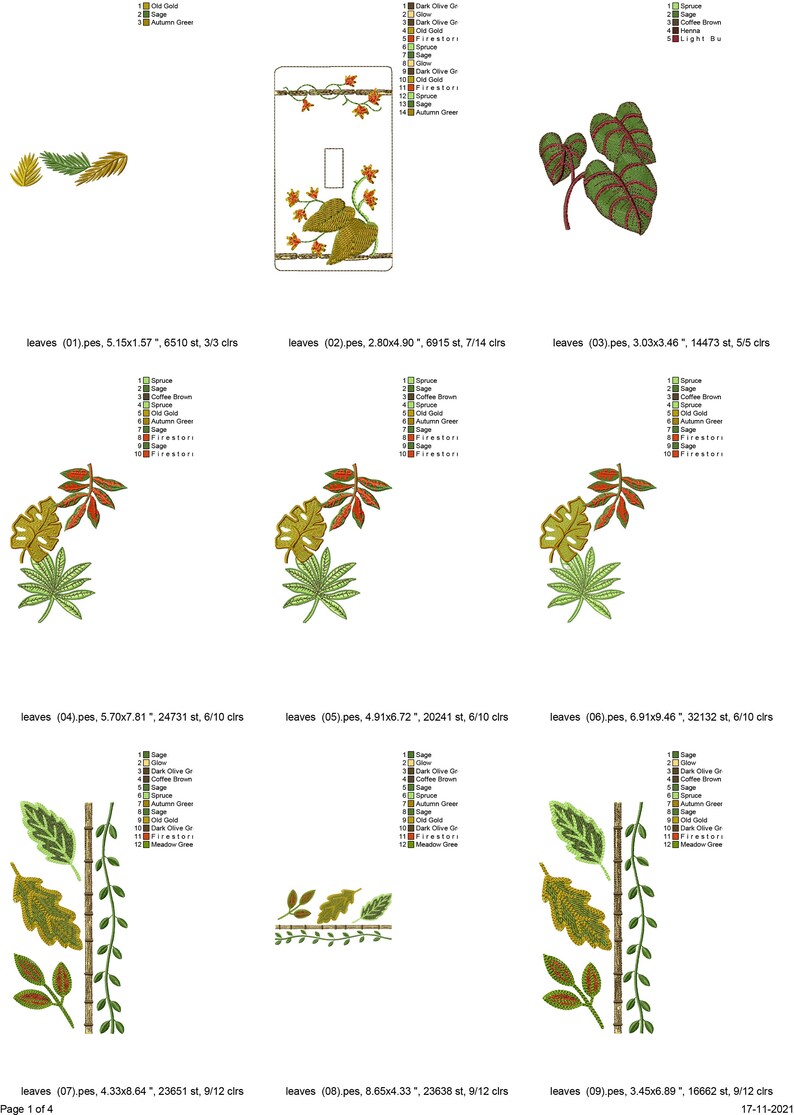 35 Leaf Machine Embroidery Designs Leaves Embroidery Etsy