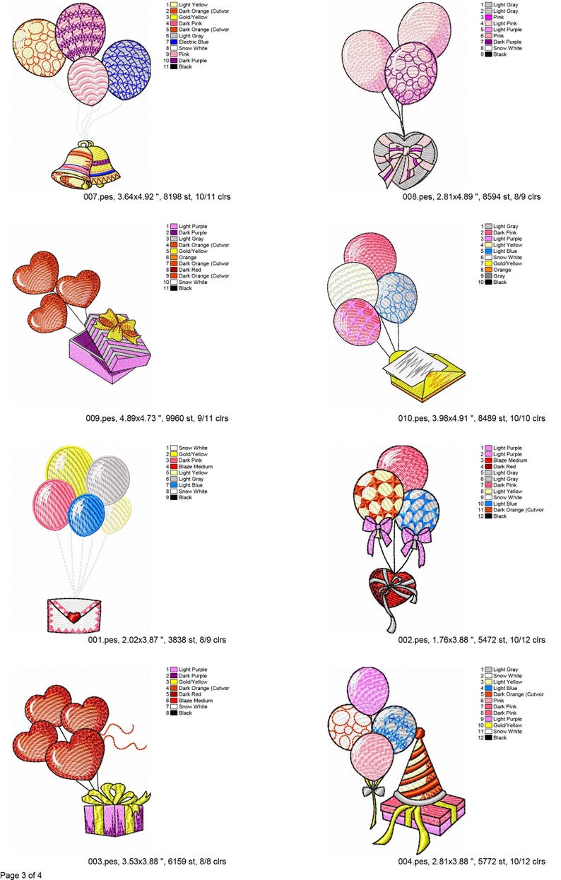 10 Birthday Balloons Embroidery Designs, Birthday Embroidery Pattern ...