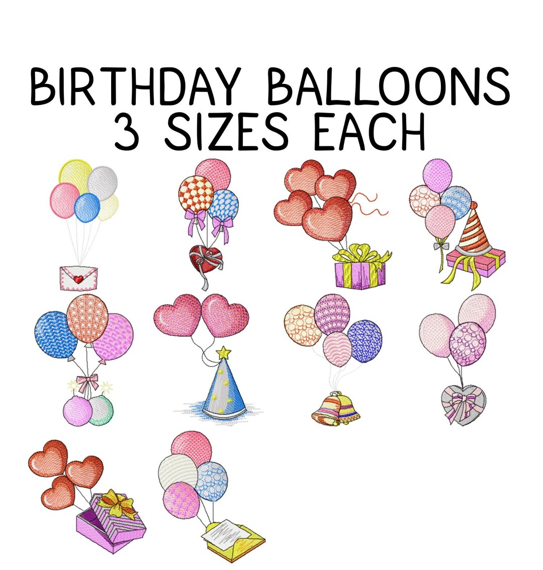 10 Birthday Balloons Embroidery Designs, Birthday Embroidery Pattern ...