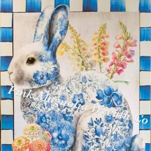 Blue Chinoiserie bunny sign