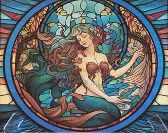 Faux stained glass mermaid sign