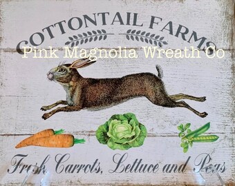 Vintage Easter RABBIT Sign Post Card Easter Wood Sign French Farmhouse ...