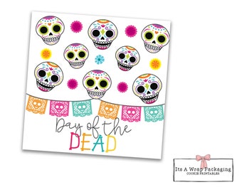 Day of the Dead Tag-2" Printable Square Tag, Halloween Cookie Tag, Dia de los Muertos