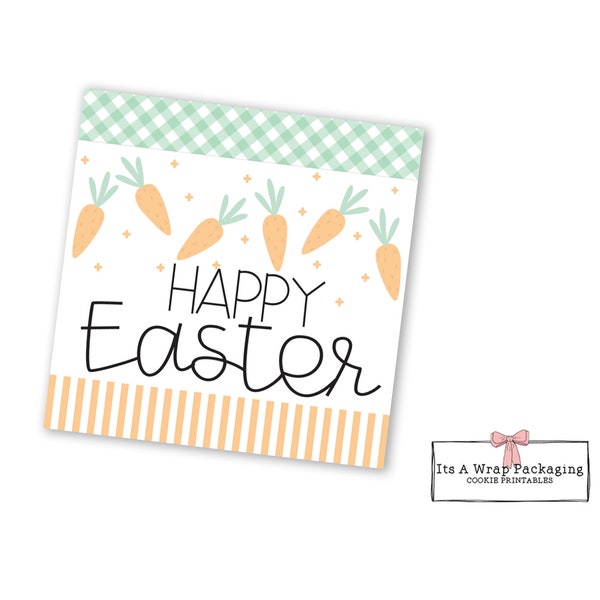 Ostern Printable Square 2" Cookie Tag - Ostergeschenkanhänger, Osterplätzchenanhänger, Osterei, Vogelnest, Hase, Karotten, Gingham