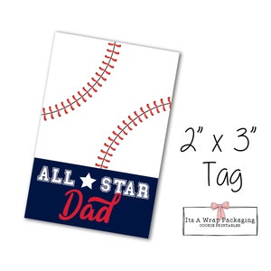 Father&#39;s Day Printable Tag 2&quot; X 3&quot;, All Star Dad,  Baseball, Cookie Cards, Cookie Tags, Happy Father&#39;s Day
