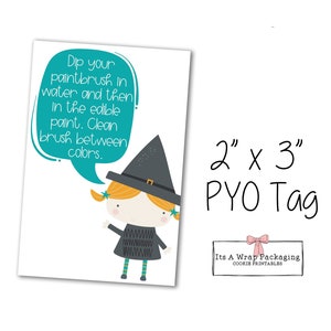 Halloween PYO Tag, Printable 2&quot; X 3&quot;, Paint Your Own Cookie Tag, Witch
