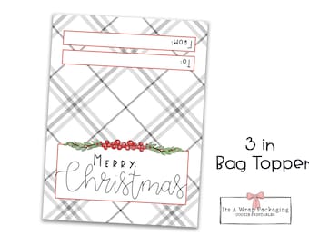 Christmas Bag Topper, 3 Inch Printable Cookie Bag Topper, Treat Bag Topper, Christmas Cookie Tags, Christmas Cookie Cards, Plaid, Garland