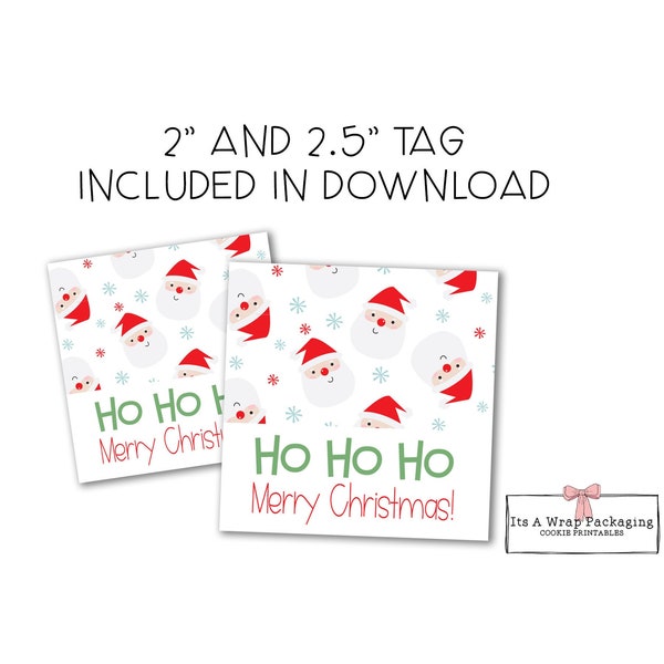 Christmas Printable Square Cookie Tag-Christmas Gift Tag, Christmas Cookie Tag, Christmas Cookie Cards, Santa, Ho Ho Ho