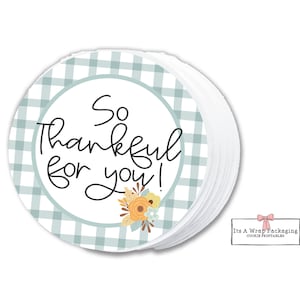 Thanksgiving Printable Cookie Tag -2&quot; Circle- So Thankful for You Cookie Tag, Thanksgiving Gift Tag, Fall Cookie Tags, Blue Plaid