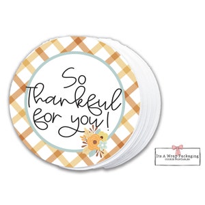 Thanksgiving Printable Cookie Tag -2&quot; Circle- So Thankful for You Cookie Tag, Thanksgiving Gift Tag, Fall Cookie Tags, Brown Plaid