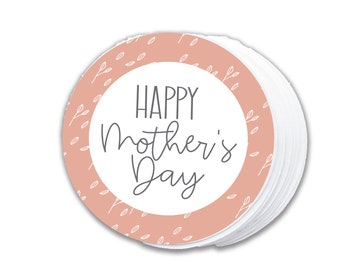 Mother's Day Printable Cookie Tag -2" Circle-Pink, Bird, Botanical, Scandinavian