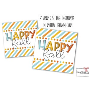 Fall Printable Square 2&quot;  and 2.5&quot;- Happy Fall Cookie Tag, Fall Gift Tag, Black and White Fall Cookie Tag, Fall Cookie Cards, Halloween