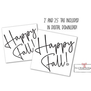 Fall Printable Square 2&quot;  and 2.5&quot;- Happy Fall Cookie Tag, Fall Gift Tag, Black and White Fall Cookie Tag, Fall Cookie Cards, Halloween