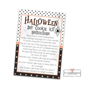 Halloween DIY Cookie Kit Anleitung Karte zum Ausdrucken 3,5 "x 12""