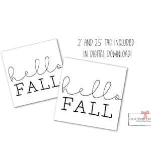 Fall Printable Square 2&quot;  and 2.5&quot;, Hello Fall Cookie Tag, Fall Gift Tag, Black and White Fall Cookie Tag, Fall Cookie Cards, Halloween