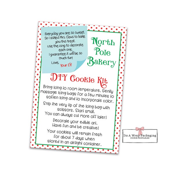 Letter from Elf DIY Cookie Printable Mini Cookie Card 3.5" X 5" - DIY Cookie Cards, Christmas Cookie Cards, Do It Yourself Cookie Kit