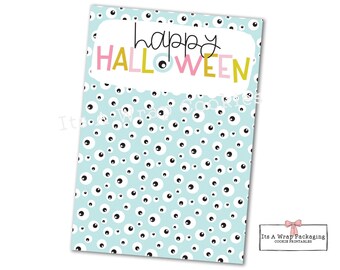 Tarjeta de galletas de Halloween 3,5" X 5" - Tarjeta de galletas de feliz Halloween, monstruo, ojos, etiquetas de galletas, embalaje