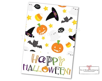 Tarjeta de galletas de Halloween 3.5" X 5" - Tarjeta de galletas de feliz Halloween, bruja, calabaza, murciélago, fantasma