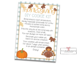 Thanksgiving DIY Cookie Kit Instructions Card-Printable 3.5&quot; by 5&quot; Fall DIY Cookie Card, Pumpkin, Pumpkin Pie, Thanksgiving Cookie Cards