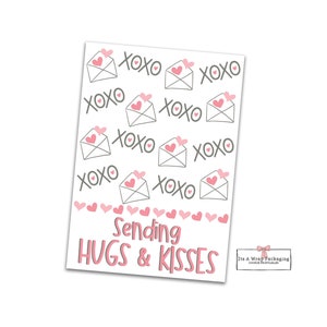 Valentines Printable Mini Cookie Card 3.5" X 5" - Valentines Cookie Tags, Winter Cookie Cards, Valentines Cookie Tag, Envoi de câlins et de bisous