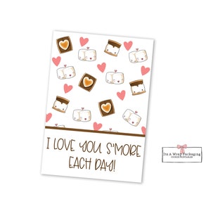 I Love You S'More Each Day Mini Cookie Card 3.5" X 5"- Valentines Cookie Cards, S'more, Hearts