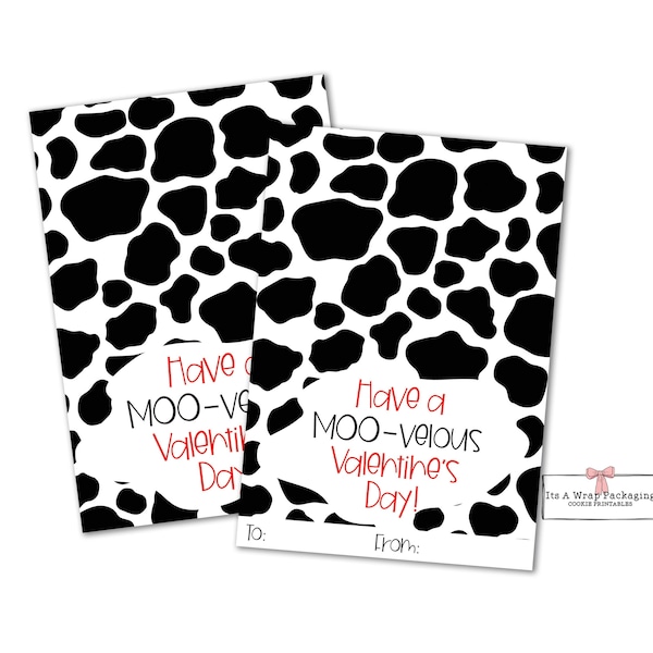 Valentines Printable Mini Cookie Card 3.5" X 5" -Have a Moovelous Valentine's, Farm Animals Cookie Card, Moo, Cow Cookie Card