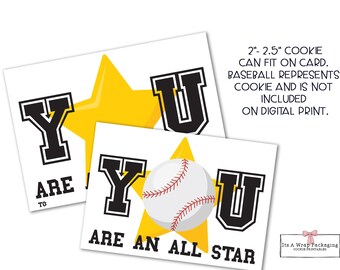 Tarjeta de galleta imprimible de San Valentín 5" X 3.5" - Tarjeta de galleta All Star, Tarjeta de galleta deportiva, Niños, Tarjeta de galleta de San Valentín, Béisbol, Baloncesto