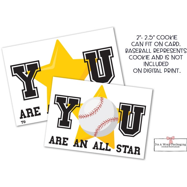 Valentines Printable Cookie Card 5" X 3.5" - All Star Cookie Card, Sports Cookie Card, Boys, Valentines Cookie Card, Baseball, Basketball