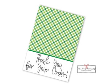 Thank You for Your Order Printable Cookie Card 3.5" X 5", St Patrick's Day Cookie Card, Shamrock, Green Plaid